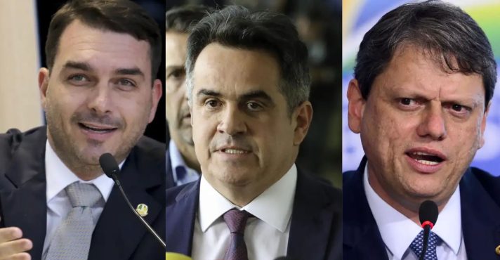 Flávio Bolsonaro, Ciro Nogueira e Tarcísio de Freitas: articulações na direita | Foto: Montagem sobre divulgação/EBC
