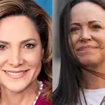 A deputada dos EUA Elvira Salazar e a opositora à ditadura venezuela Corina Machado: a caminho de Oslo, na Noruega | Foto: Reprodução/Redes sociais