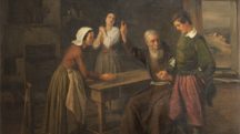 Padre Cristoforo, Renzo e Lucia, obra de Giuseppe Pensabene, de 1861 | Foto: Reprodução/Wikimedia Commons