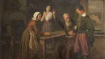 Padre Cristoforo, Renzo e Lucia, obra de Giuseppe Pensabene, de 1861 | Foto: Reprodução/Wikimedia Commons