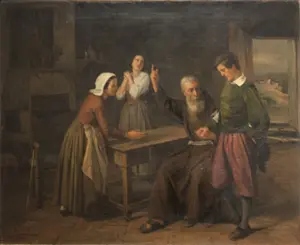Padre Cristoforo, Renzo e Lucia, obra de Giuseppe Pensabene, de 1861 | Foto: Reprodução/Wikimedia Commons