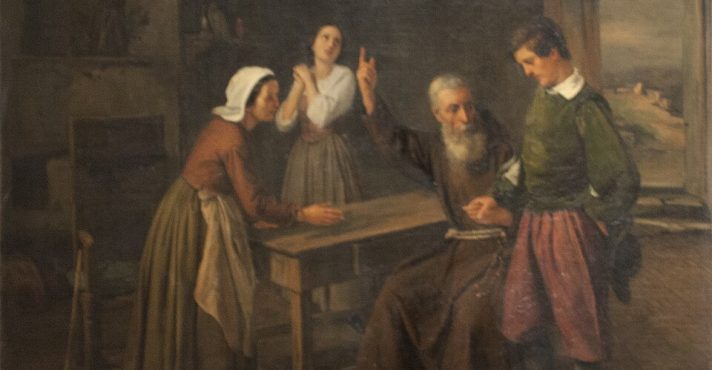 Padre Cristoforo, Renzo e Lucia, obra de Giuseppe Pensabene, de 1861 | Foto: Reprodução/Wikimedia Commons