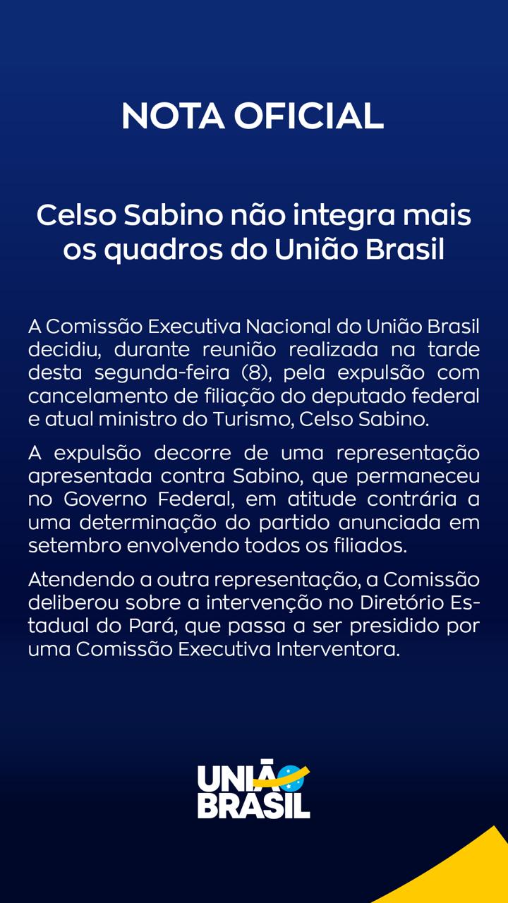 nota de expulsão de Celso Sabino