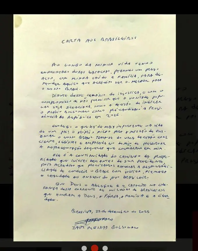 Ex-presidente redigiu documento na última terça-feira, 23