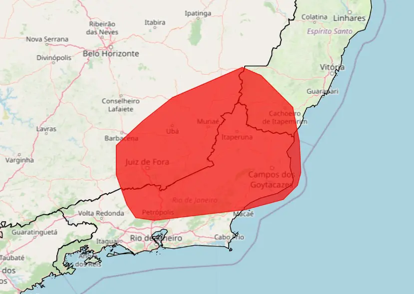Inmet emite alerta vermelho de chuvas para RJ, MG e ES