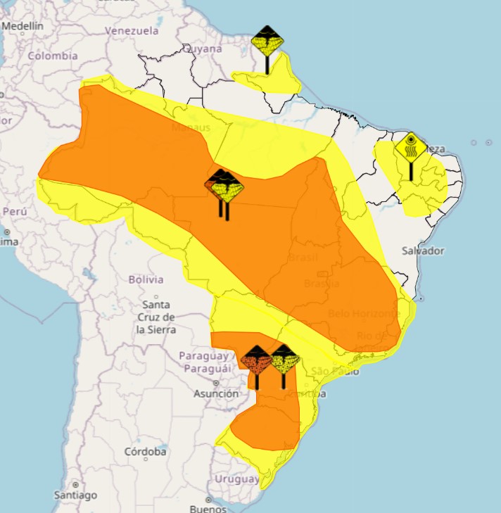 Inmet prevê chuvas intensas por todo o Brasil nesta segunda-feira, 15