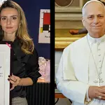 À esquerda, vereadora de São Paulo Amanda Vettorazzo; à direita, papa Leão XIV