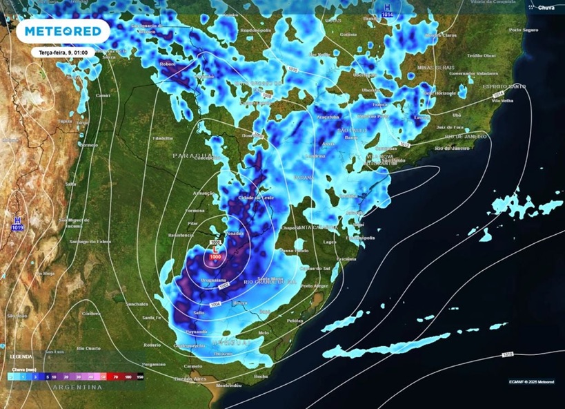 mapa da previsão do tempo da meteored - 08122025 - noite