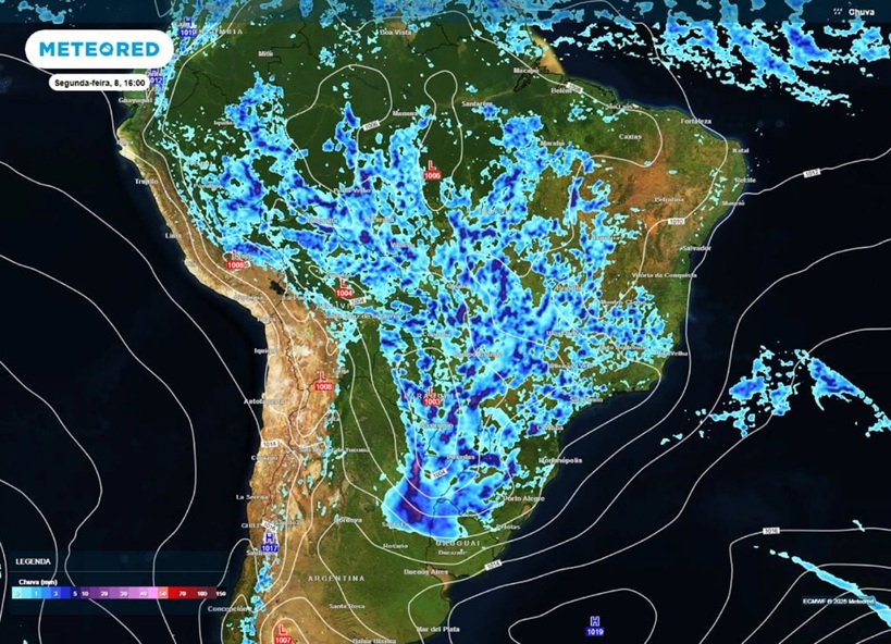 mapa da previsão do tempo da meteored - 08122025 - tarde
