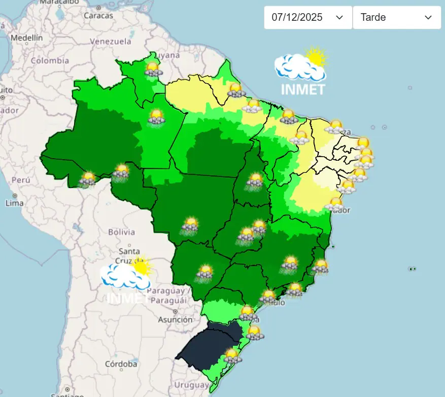 previsão do tempo com pancadas de chuva e trovoadas - 07122025 - tarde
