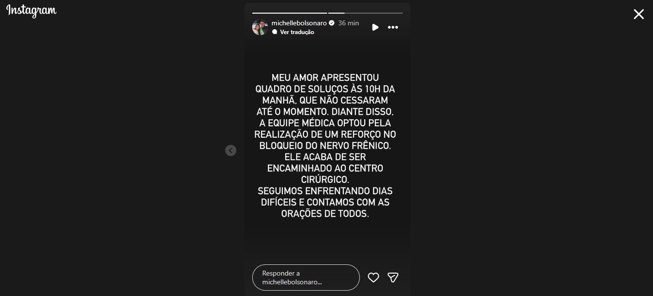 stories de michelle bolsonaro - nova cirurgia de bolsonaro