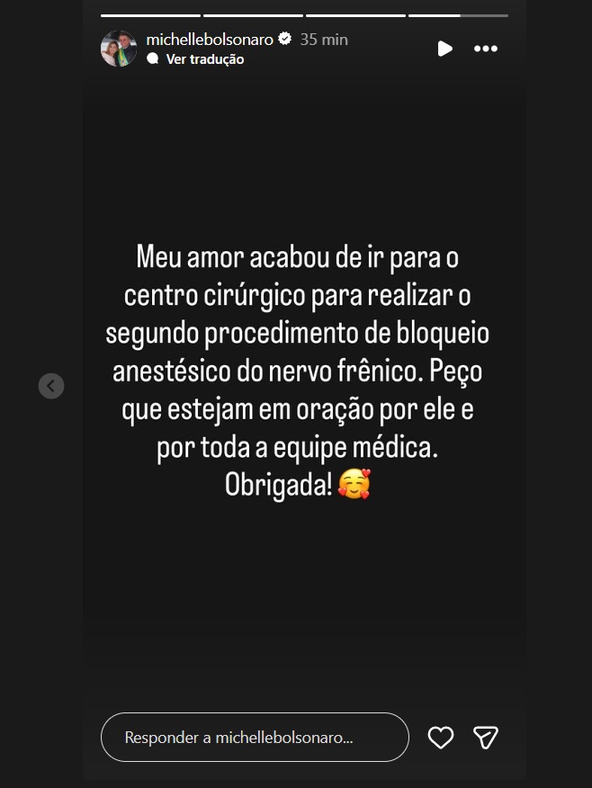 Publicação de Michelle Bolsonaro nas redes sociais | Foto: Reprodução