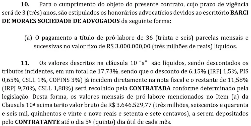 Contrato da mulher de Moraes com o Master previa defesa ante o BC, Receita e Congresso