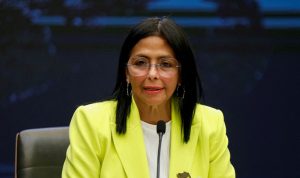 FILE PHOTO: FILE PHOTO: Venezuela's Vice-President and Oil Minister Delcy Rodriguez addresses the media in Caracas