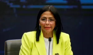 FILE PHOTO: FILE PHOTO: Venezuela's Vice-President and Oil Minister Delcy Rodriguez addresses the media in Caracas