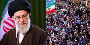 Aiatolá Ali Hosseini Khamenei e os protestos contra o governo do Irã | Foto: Montagem sobre reprodução/Redes sociais