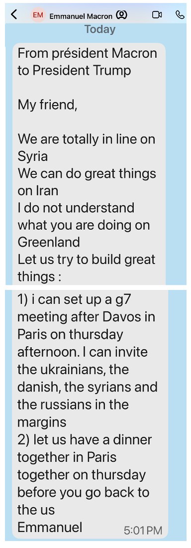 Mensagem de Macron para o presidente Trump | Foto: Reprodução/Truth social