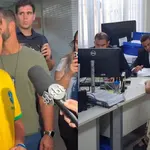 Nikolas, durante entrevista, e Brenda Laranja, na Polícia: caso na Justiça | Foto: Montagem sobre reprodução/Redes sociais
