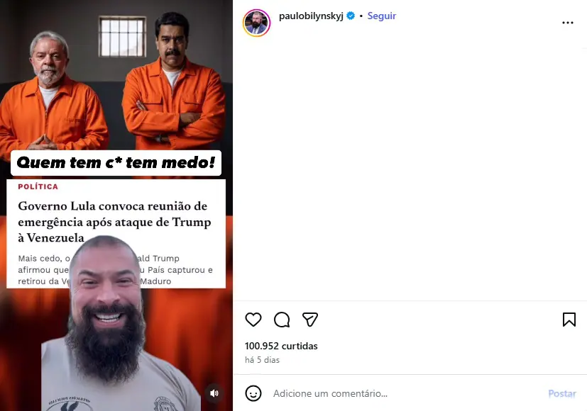 Publicação de Paulo Bilynskyj que liga ações de Maduro com PT e Lula