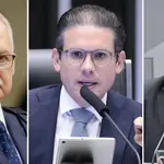 Da esq. para a dir.: presidentes Edson Fachin (STF), Hugo Motta (Câmara) e Davi Alcolumbre (Senado)