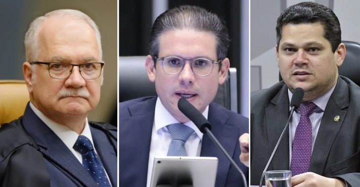 Da esq. para a dir.: presidentes Edson Fachin (STF), Hugo Motta (Câmara) e Davi Alcolumbre (Senado)