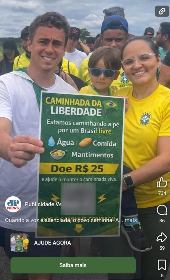 Anúncio fraudulento pede Pix para caminhada | Foto: Facebook/Captura de tela