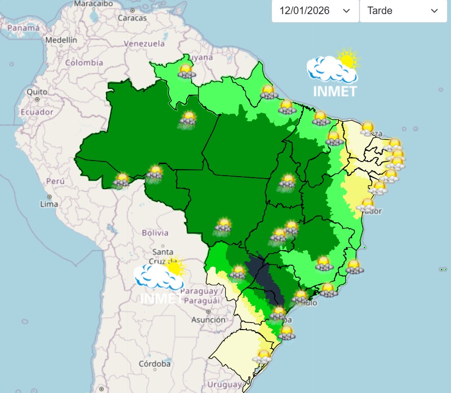 chuvas - mapa do brasil inmet - previsão do tempo 12042026 - tarde