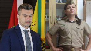 À esquerda, o político catarinense Bruno Souza; à direita, a ex-major da Polícia Militar Lumen Lohn Freitas