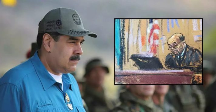 O presidente da Venezuela, Nicolás Maduro, participa de um exercício militar em Turiamo, Venezuela, em 3 de fevereiro de 2019. Inserção: o juiz distrital dos EUA, Alvin Hellerstein, preside o Tribunal Federal de Manhattan | Foto: REUTERS/Jane Rosenberg