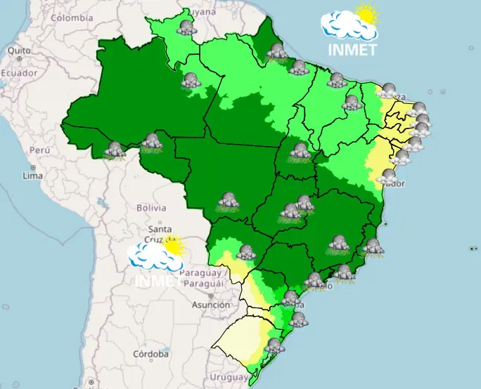 previsão do tempo com ciclone e chuvas - inmet - 30012026 noite