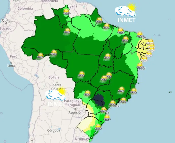 previsão do tempo com ciclone e chuvas - inmet - 30012026 tarde