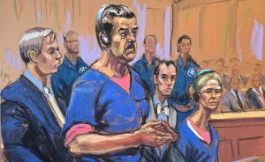 ilustração audiência judicial de Nicolás Maduro na Justiça de Nova York EUA