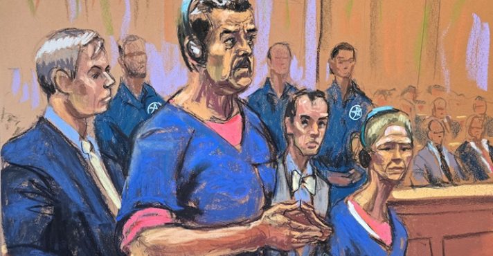 ilustração audiência judicial de Nicolás Maduro na Justiça de Nova York EUA