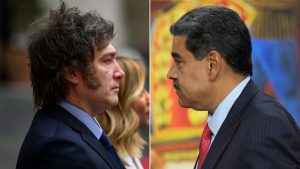 O presidente argentino, Javier Milei, e o ex-ditador venezuelano Nicolás Maduro | Foto: Reprodução redes sociais