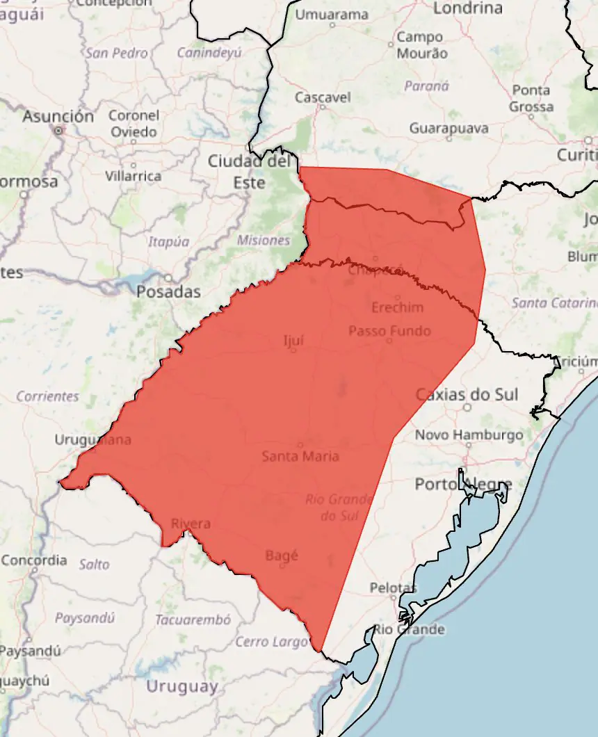 Áreas do Sul do país sob o alerta do Inmet
