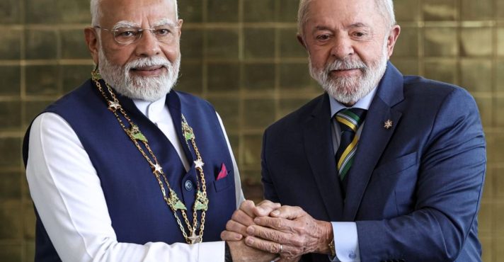 Lula e o primeiro-ministro da Índia, Narendra Modi, no Palácio da Alvorada | Foto: Reprodução/Agência Brasil