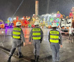 Agentes policiais observam movimentação no Carnaval de São Paulo | Foto: Divulgação/Agência SP