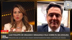 O deputado Luiz Philippe de Orleans e Bragança durante entrevista ao programa Oeste sem Filtro desta terça-feira | Foto: Reprodução/YouTube/Revista Oeste