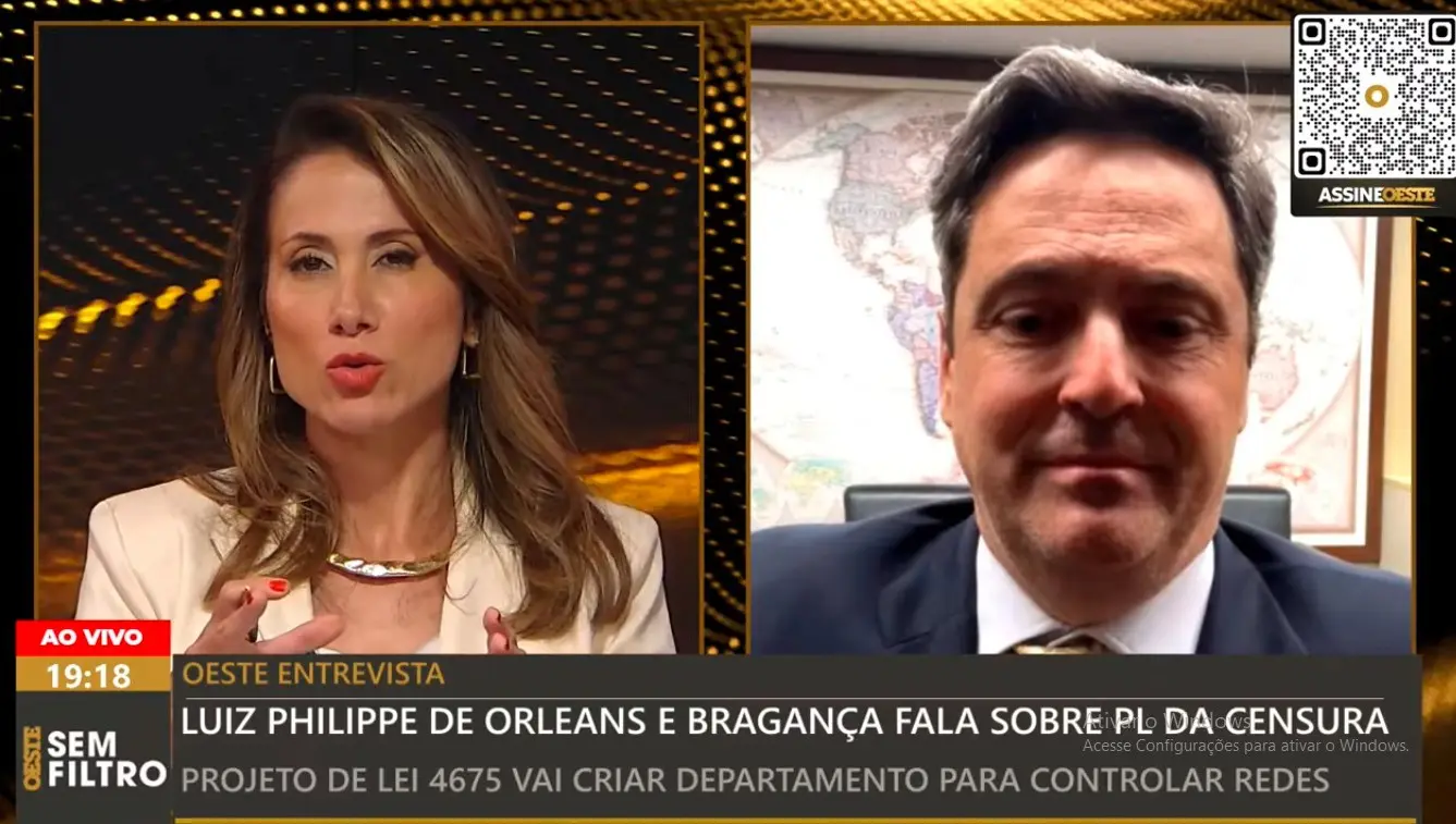 O deputado Luiz Philippe de Orleans e Bragança durante entrevista ao programa Oeste sem Filtro desta terça-feira | Foto: Reprodução/YouTube/Revista Oeste