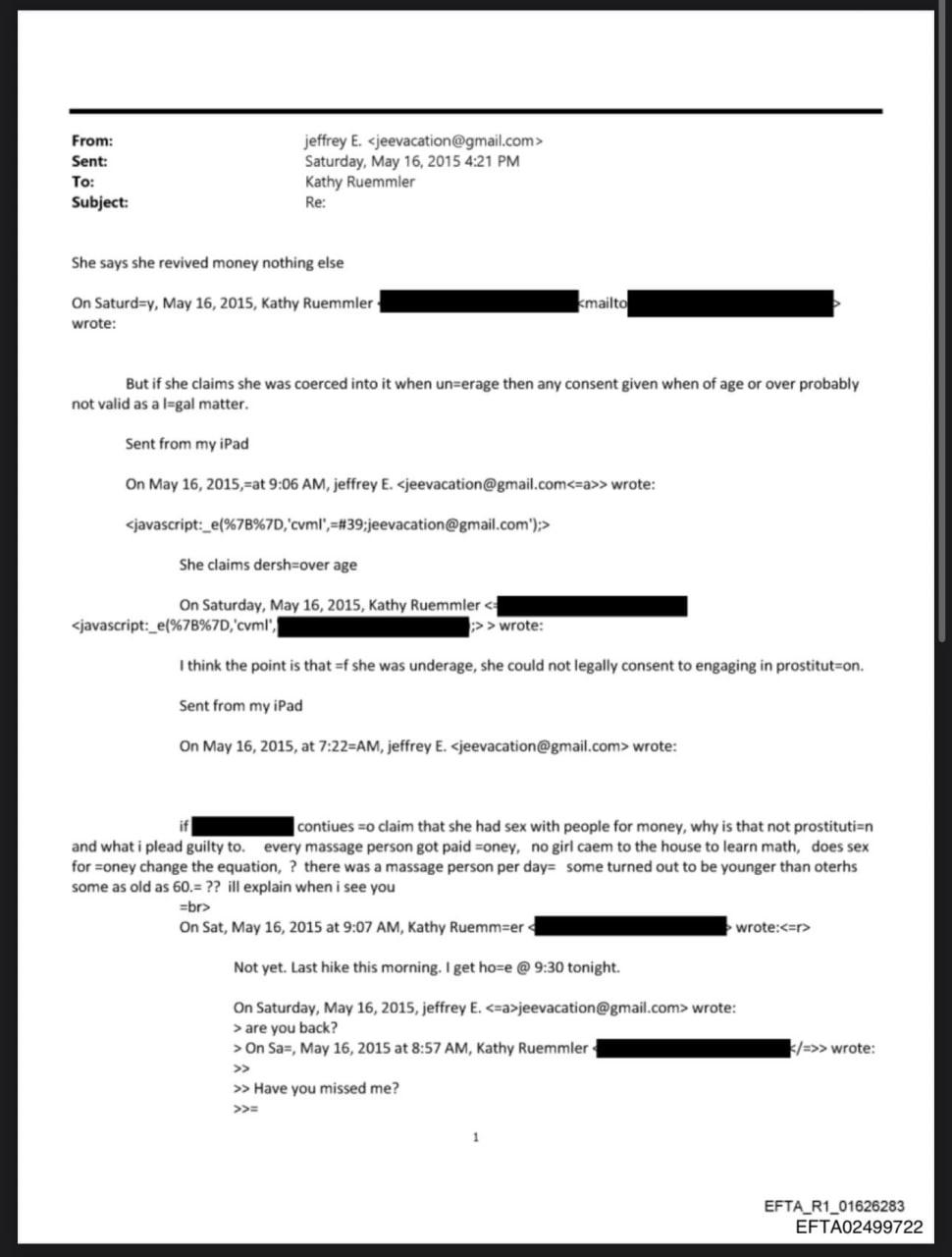 Troca de e-mails de 2015 entre Epstein e Ruemmler