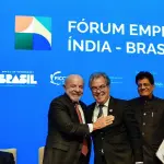O presidente Lula da Silva e o chefe da ApexBrasil, Jorge Viana, durante encontro com empresários em Nova Delhi, na Índia | Foto: Ricardo Stuckert/PR