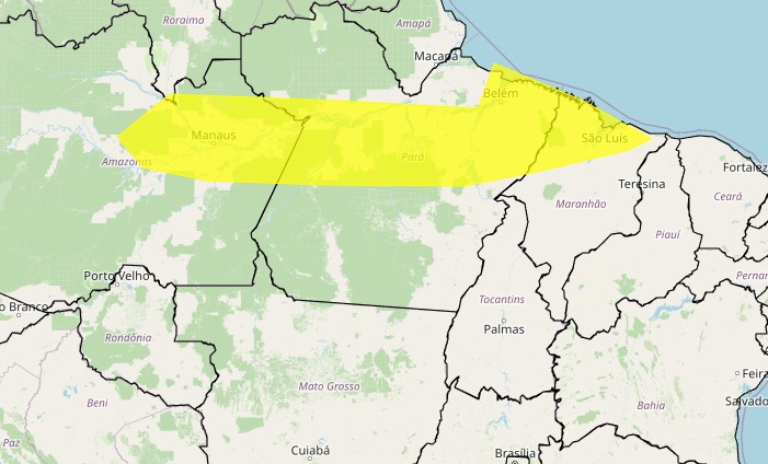 Alerta amarelo do Inmet atinge os Estados do Amazonas, Pará e Maranhão - 18/02/2026 | Foto: Reprodução/Inmet