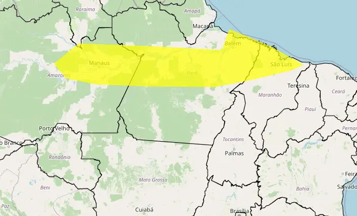 Alerta amarelo do Inmet atinge os Estados do Amazonas, Pará e Maranhão - 18/02/2026 | Foto: Reprodução/Inmet