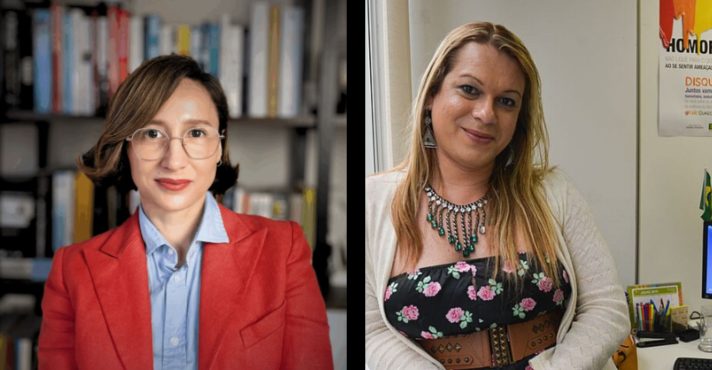 À esquerda, a influenciadora Nine Borges; à direita, Symmy Larrat, secretária nacional dos Direitos das Pessoas LGBTQIA+ do governo Lula