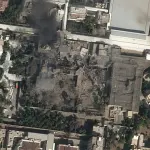 Imagem de satélite de complexo de Khamenei destruído em Teerã - 28/2/2026 | Foto: Reprodução/X/@trbrtc