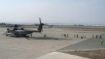 Helicóptero dos fuzileiros navais dos EUA na base aérea de Acrotíri, controlada pelo Reino Unido no Chipre