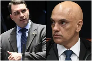 O senador Flávio Bolsonaro e o ministro do STF Alexandre de Moraes | Foto: Montagem sobre reprodução/X