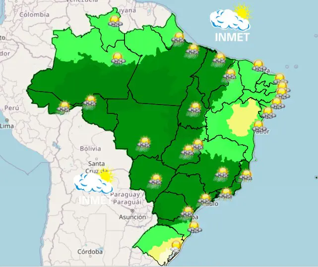 Previsão do tempo do Inmet na manhã desta segunda-feira, 9 | Foto: Reprodução/Inmet