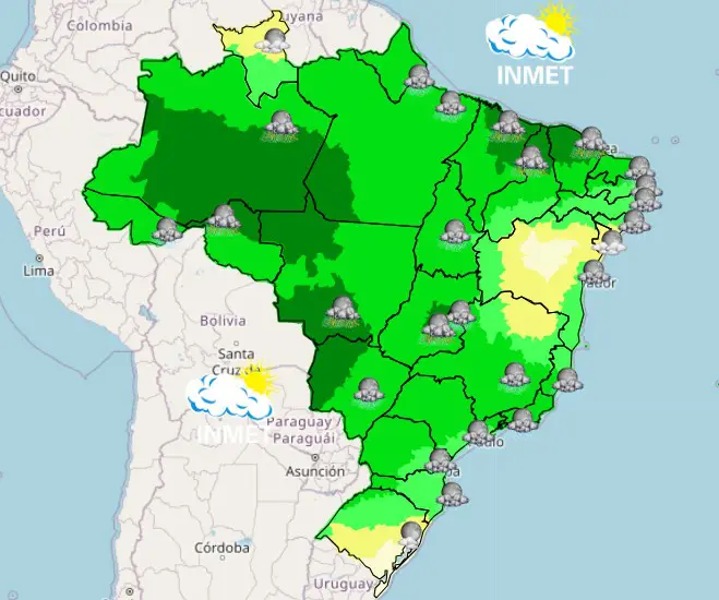 Previsão do tempo do Inmet para a noite desta segunda-feira, 9 | Foto: Reprodução/Inmet