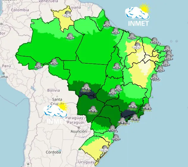 Previsão do tempo no período da noite | Foto: Reprodução/Inmet